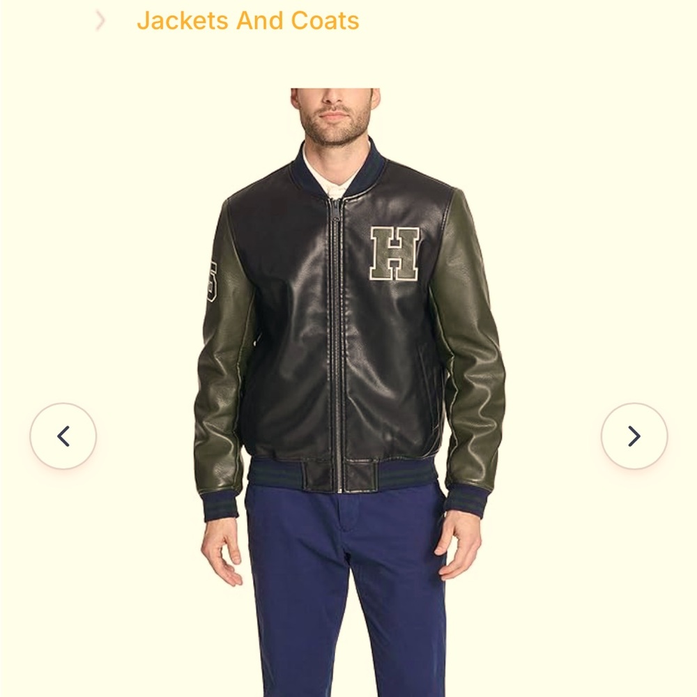 Tommy Hilfiger Men's Faux Leather Varsity
Logo Bomber Jacket